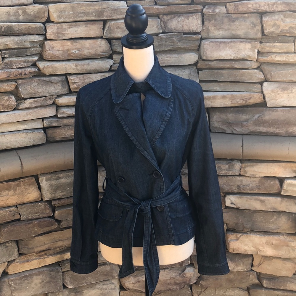 Larry Levine Dark Blue Denim Jacket with Tie